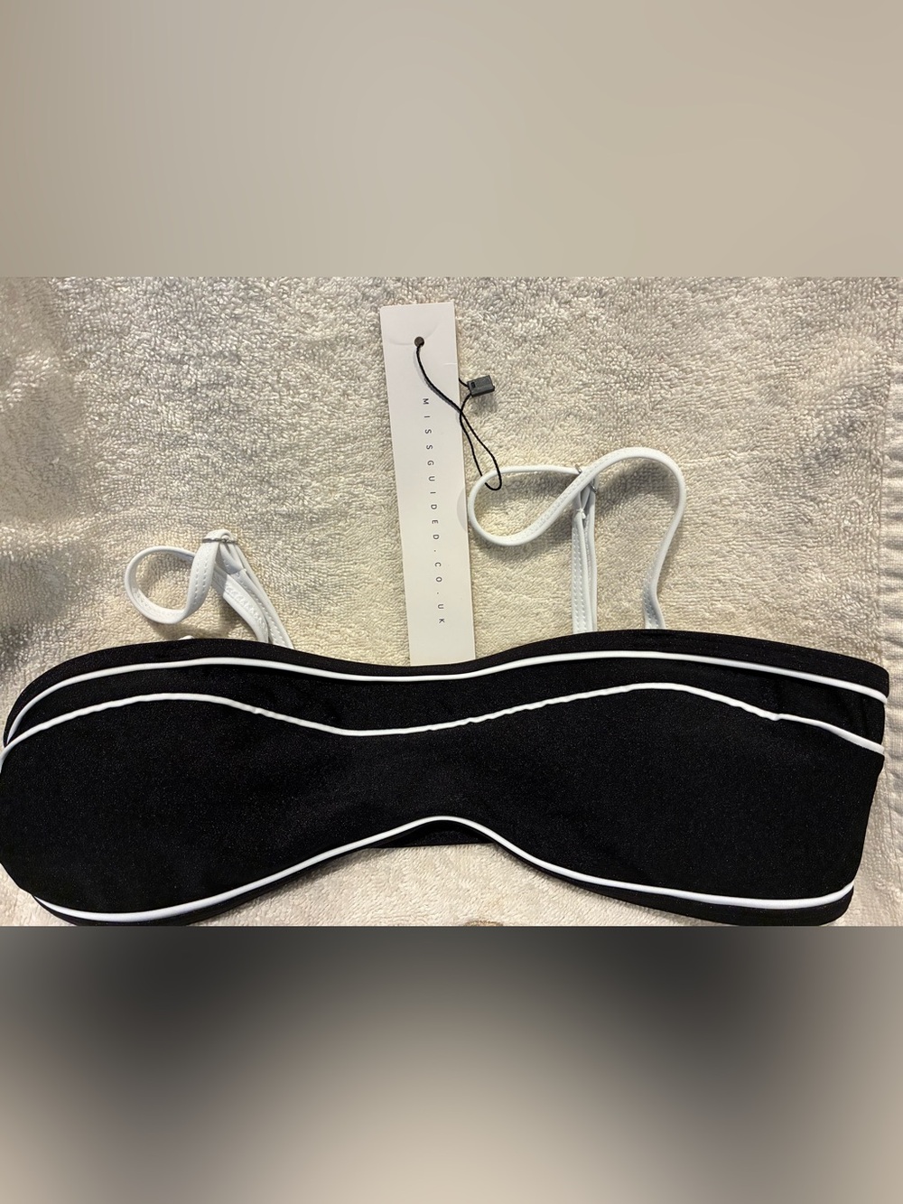 Missguided Black & White Piped Bandeau Bikini Top